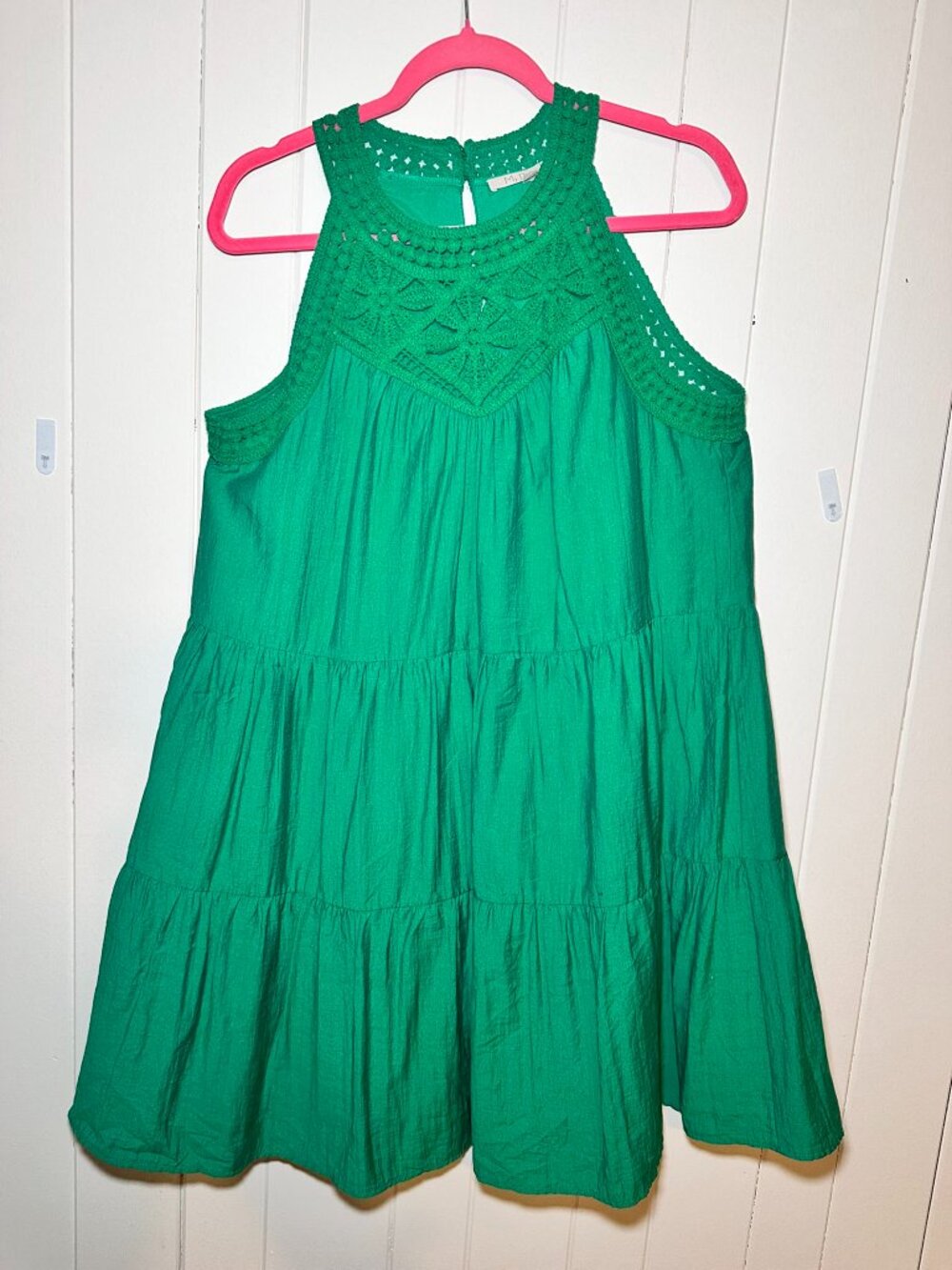 Green Crochet Neck Dress